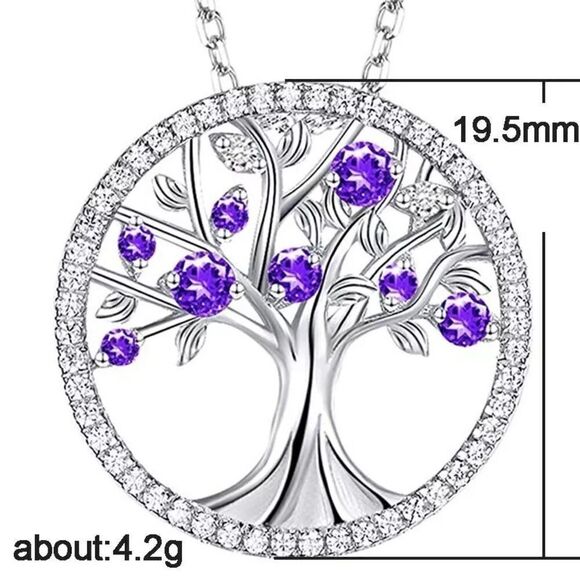 NWT Tree of Life Necklace Silver with Simulated Emerald and Cubic Zirconia - Picture 4 of 4